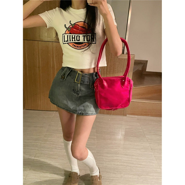 Damen lässiges Crop-Top mit kreativem Druck Drune