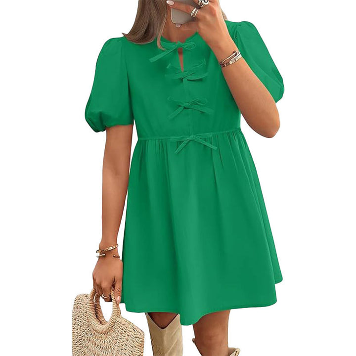 Damen Kurzkleid mit Puffärmeln und liebevollen Schleifendetails Drune