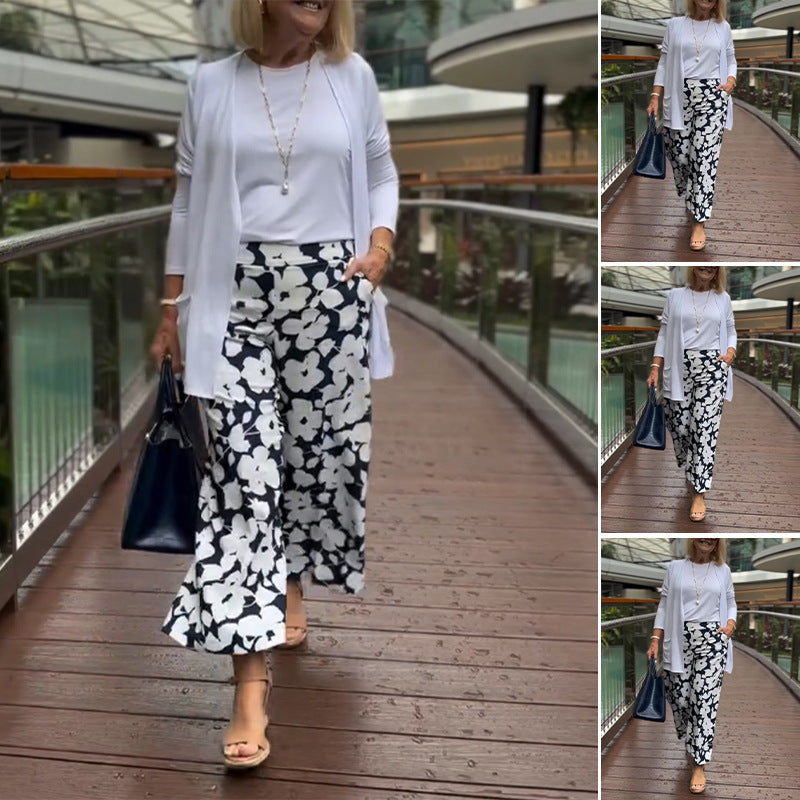 Damen weite Sommerhose mit floralem Design und elastischem Bund Drune