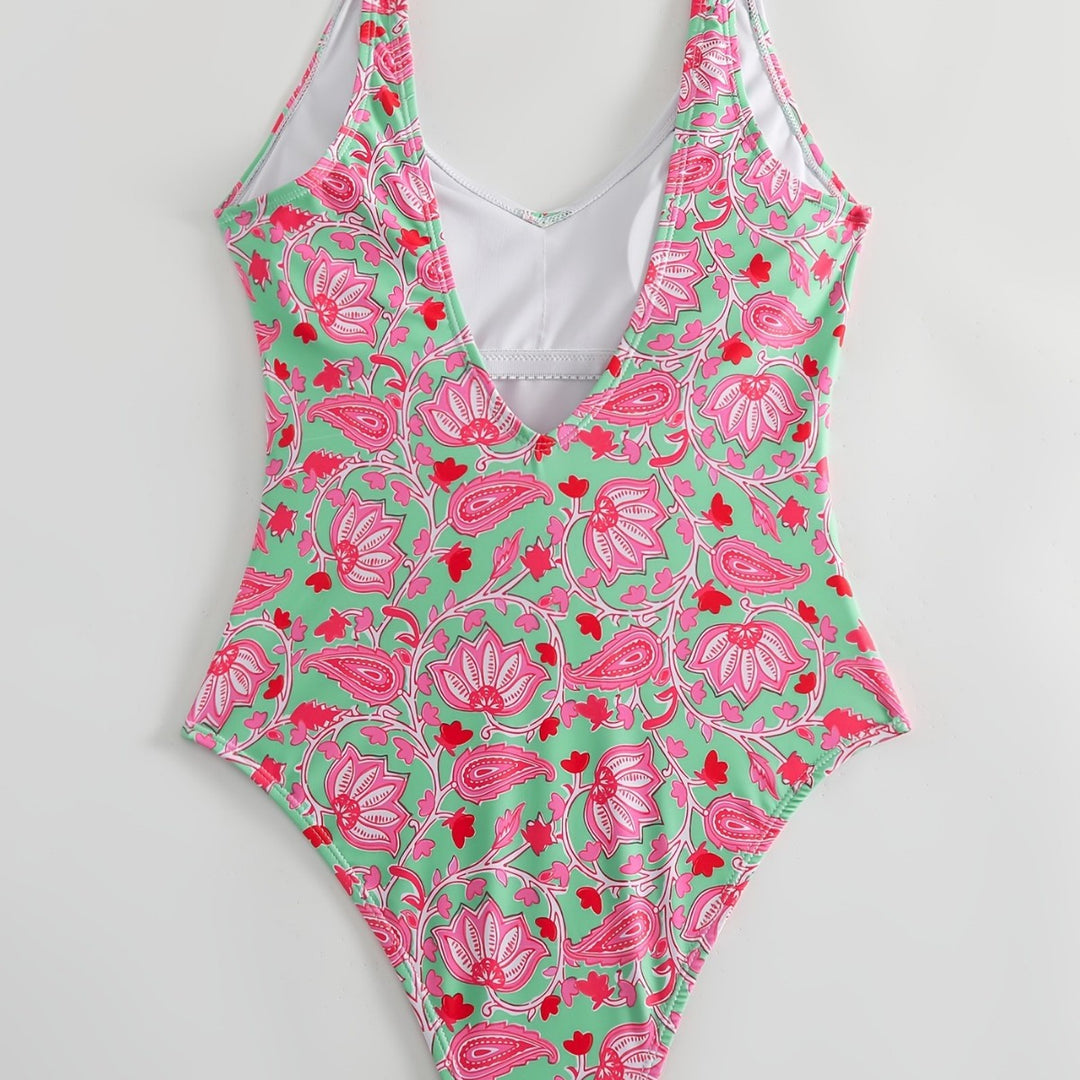 Damen Einteiliger Badeanzug mit floralem Design und modischen Trägern Drune