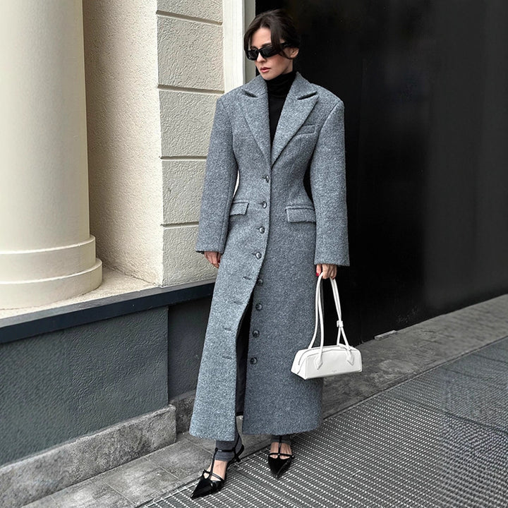 Damen eleganter Wollmantel mit strukturiertem Design und praktischen Taschen Drune