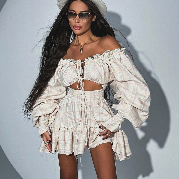 Damen Verspielt-romantisches Minikleid mit Puffärmeln und Rüschen Drune