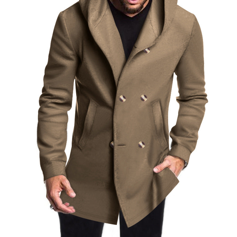 Herren Modische Doppelreihige Jacke mit Kapuze Drune