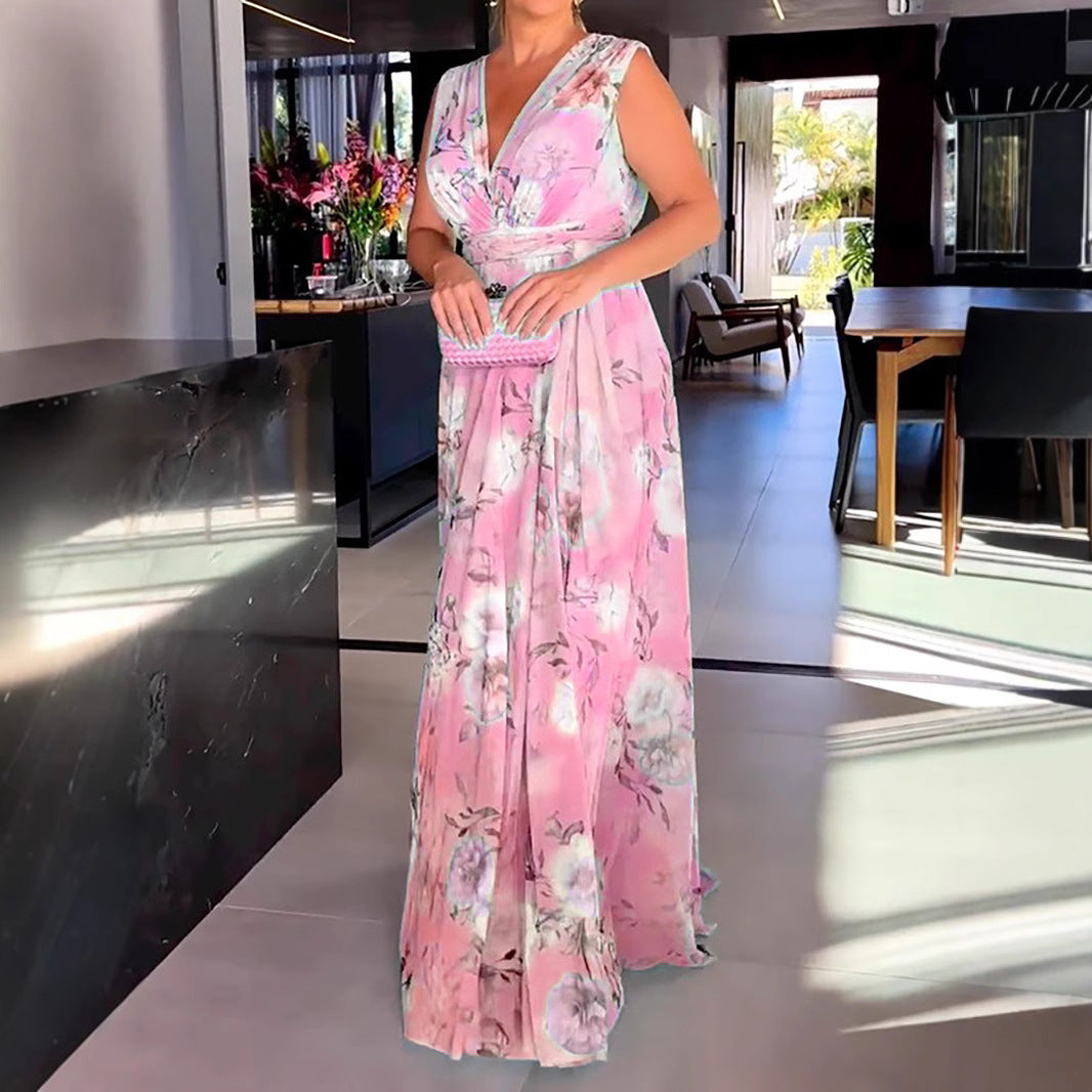 Damen Maxikleid mit fließendem Chiffon und romantischer Blumenstickerei Drune