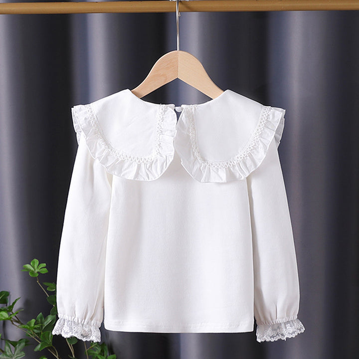 Mädchen Bluse mit rüschenverziertem Kragen und feinen Blumenapplikationen Drune