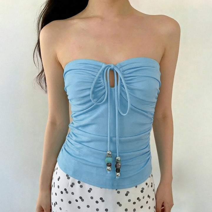 Damen Bustier-Top mit verspieltem Rüschendesign und dekorativen Bindebändern Drune