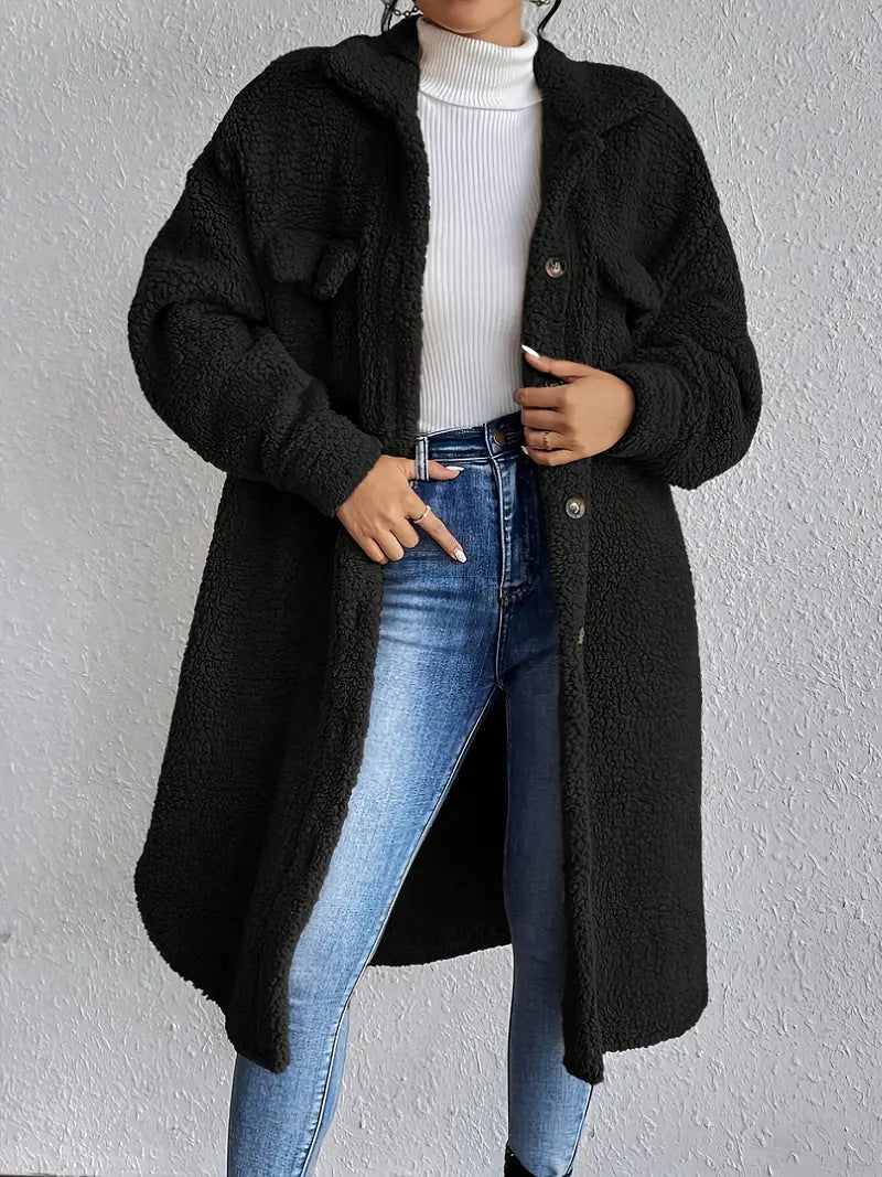 Damen Weiche und gemütliche Teddyjacke im Long-Format Drune