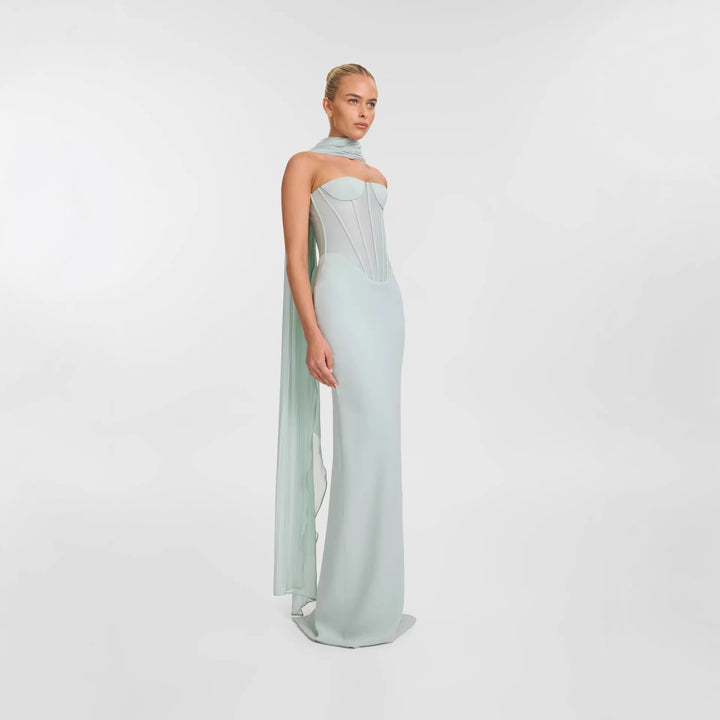 Damen Körpernahes Maxikleid mit eleganter Drapierung und innovativem Rückendesign Drune
