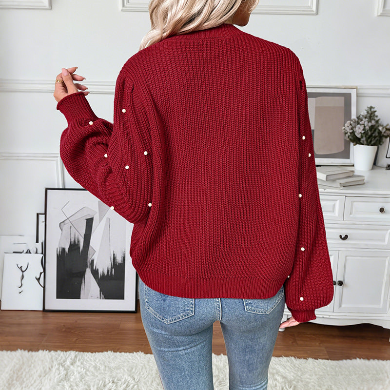 Damen gestrickte Cardigan mit dekorativen Perlen Drune