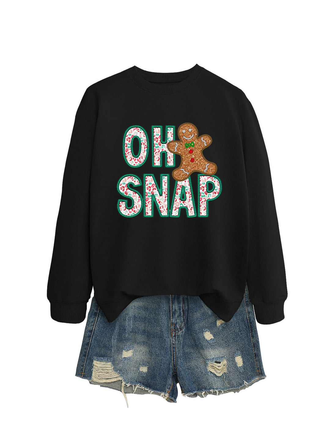 Damen Sweatshirt mit lustigem Lebkuchenmann-Motiv und funkelndem Schriftzug Drune