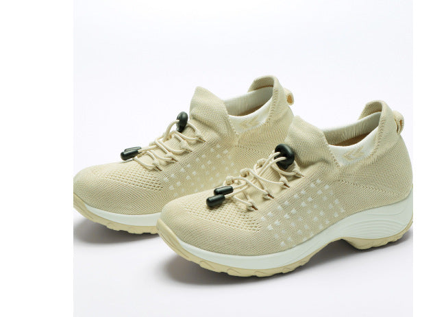 Damen gestrickte Slip-On Sneaker mit Schnellzugkordel, elastischem Schaft und stoßdämpfender Plateau-Sohle Drune