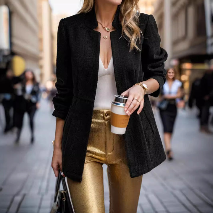 Damen eleganter Blazer im Fischgrätmuster mit taillierter Silhouette Drune