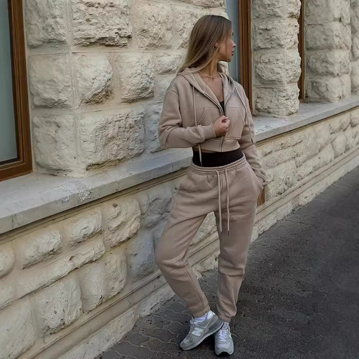 Damen Cropped Hoodie und bequeme Jogginghose Drune