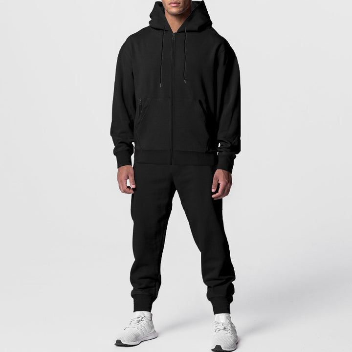 Herren nan zweiteiliges Trainingsset mit Reißverschluss-Kapuzenjacke und tapered Jogginghose Drune