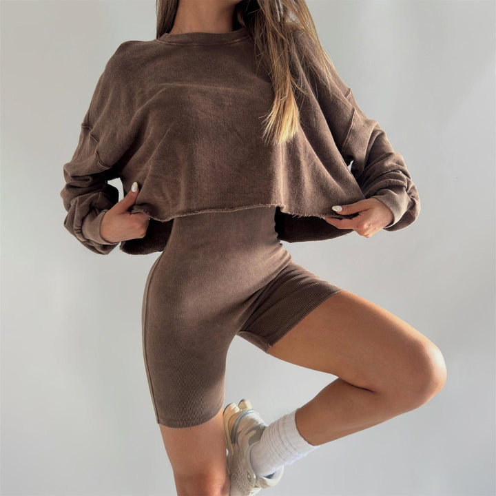Damen lässiges Sweatshirt- und Shorts-Set Drune