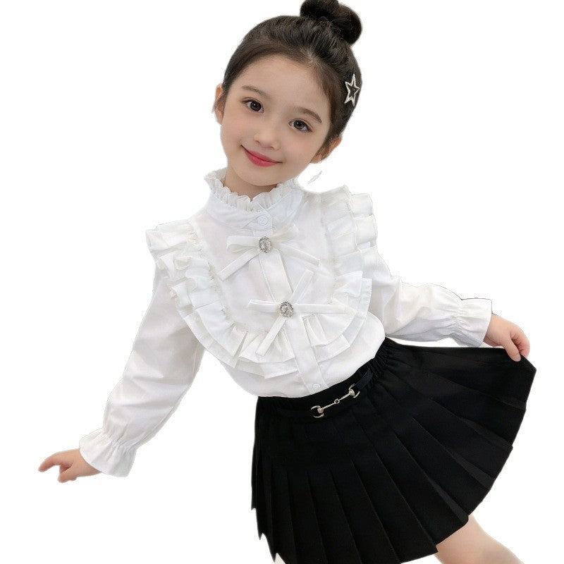 Mädchen elegante Bluse mit Volant und Rüschendetails Drune