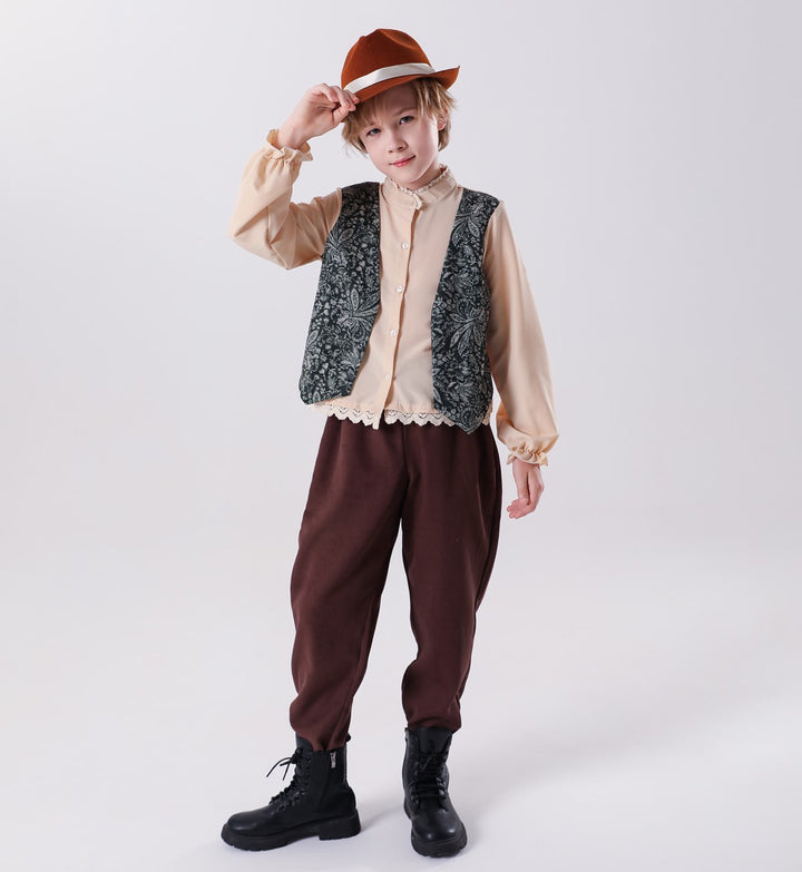 Unisex nan Kinderweste im Vintage Brokatstil mit floralem Jacquardmuster Drune