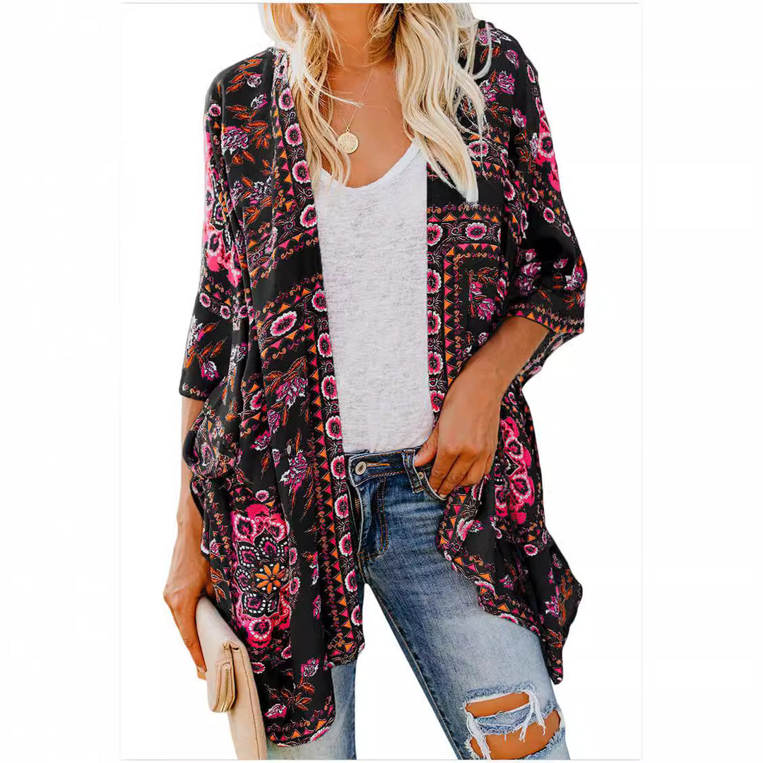 Damen luftiger Kimono mit floralem Muster Drune