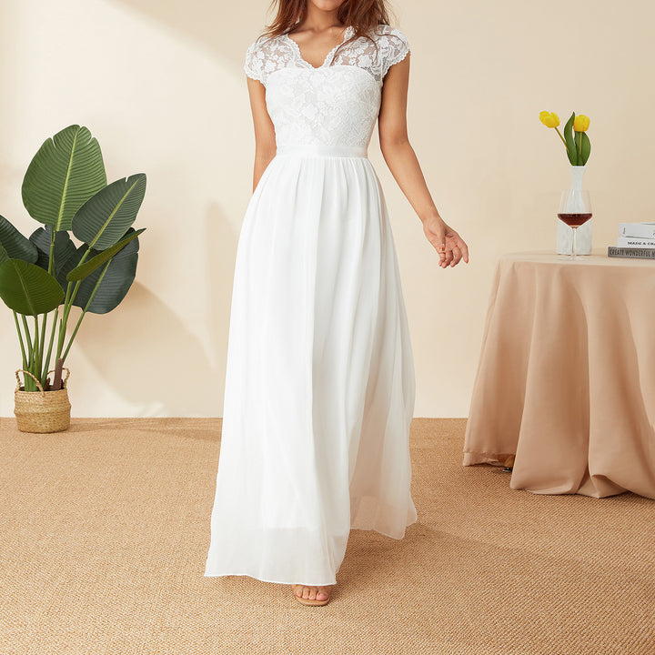 Damen Elegantes Spitzenkleid mit V-Ausschnitt Drune