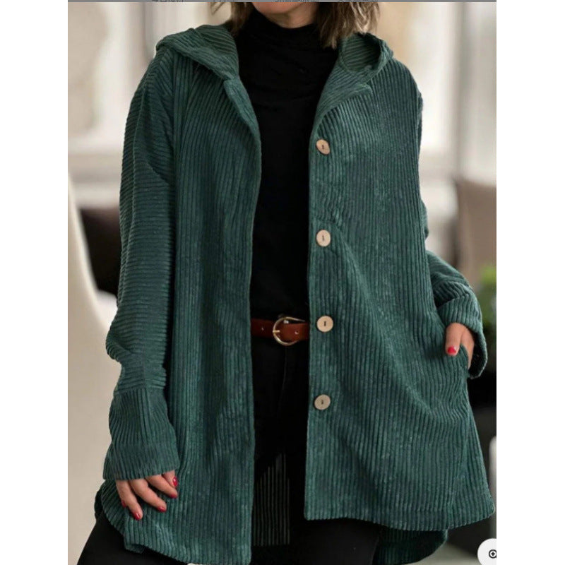Damen kuschelige Kapuzenjacke aus feinem Cordstoff Drune