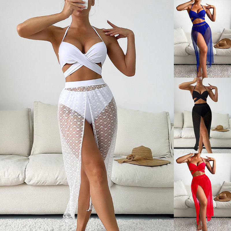 Damen Bikini-Oberteil mit verspieltem Wickeldesign und transparentem Überrock Drune