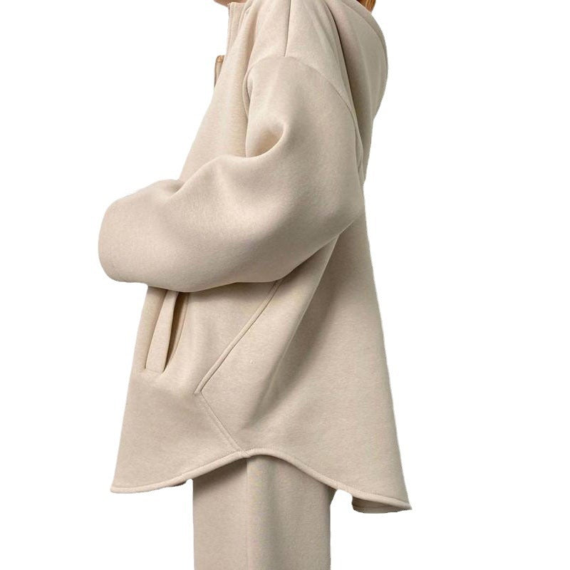 Damen lässiger Hoodie mit hochwertigem Reißverschluss und elastichem Bund Drune