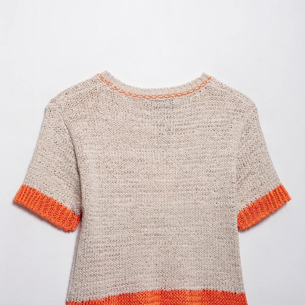 Damen Stricktop mit kontrastierenden Farbakzenten und lockerer Passform Drune