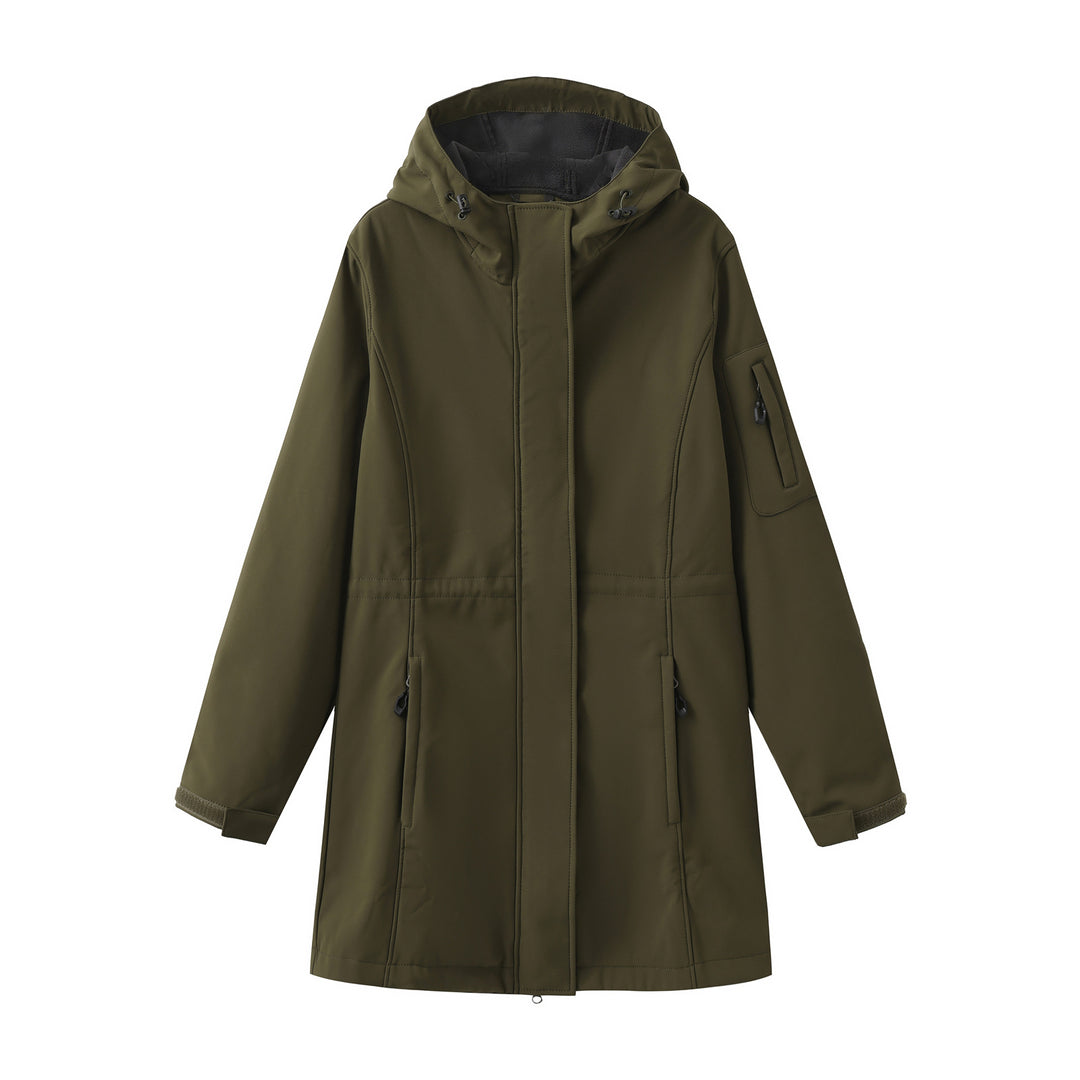 Damen nan funktionaler Softshell-Parka mit Teddyfleece-Futter, Kapuze und Taillenzug Drune