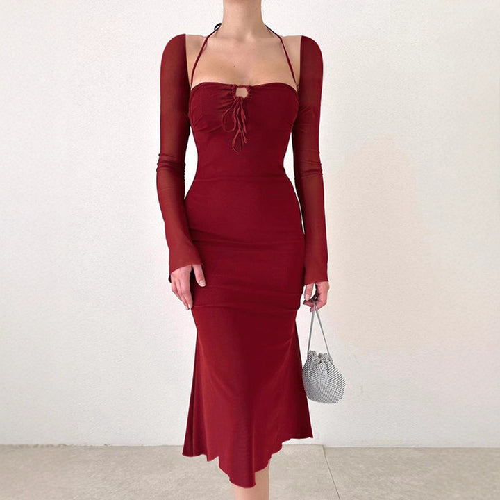 Damen figurbetontes Elegantes Kleid mit langen Ärmeln und raffiniertem Ausschnitt Drune