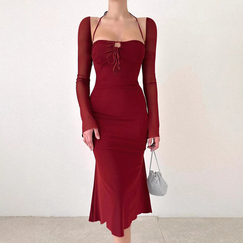 Damen figurbetontes Elegantes Kleid mit langen Ärmeln und raffiniertem Ausschnitt Drune