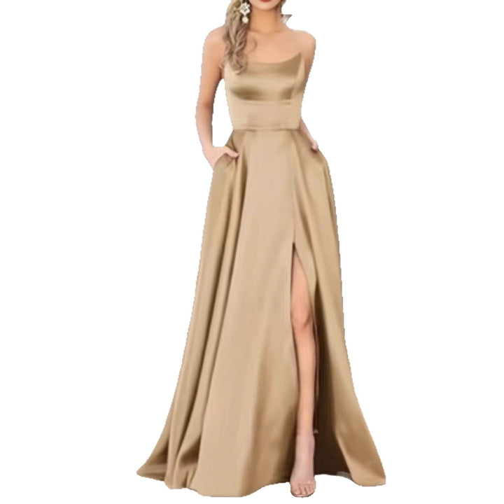 Damen Elegantes Abendkleid mit seitlichem Schlitz und schmalen Spaghetti-Trägern Drune