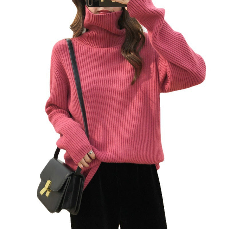Damen warmer Rollkragenpullover mit feinem Rippstrick Drune
