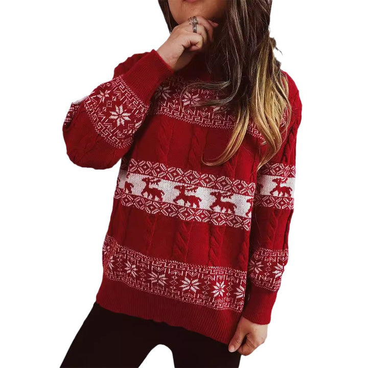 Damen Strickpullover mit festlichem Rentier-Motiv und Zopfmuster Drune