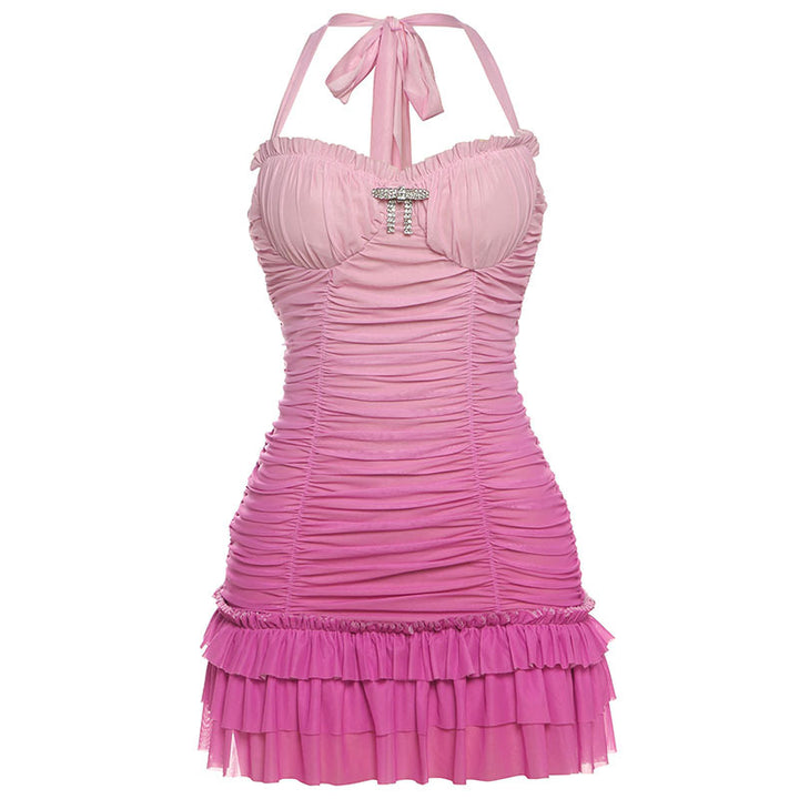 Damen Sexy Minikleid mit gerafftem Design und Dekolleté Drune
