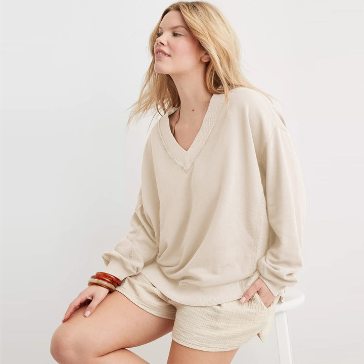 Damen lässiger V-Ausschnitt Sweatshirt mit angesagtem Oversized-Schnitt Drune