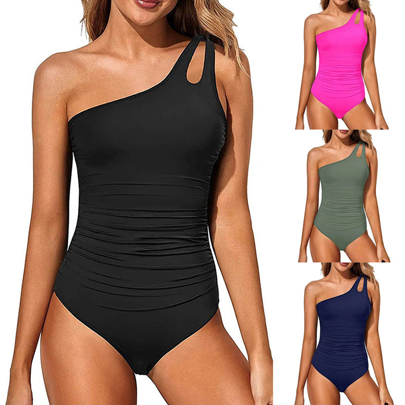 Damen Einseitiger Badeanzug mit Rüschendetails Drune