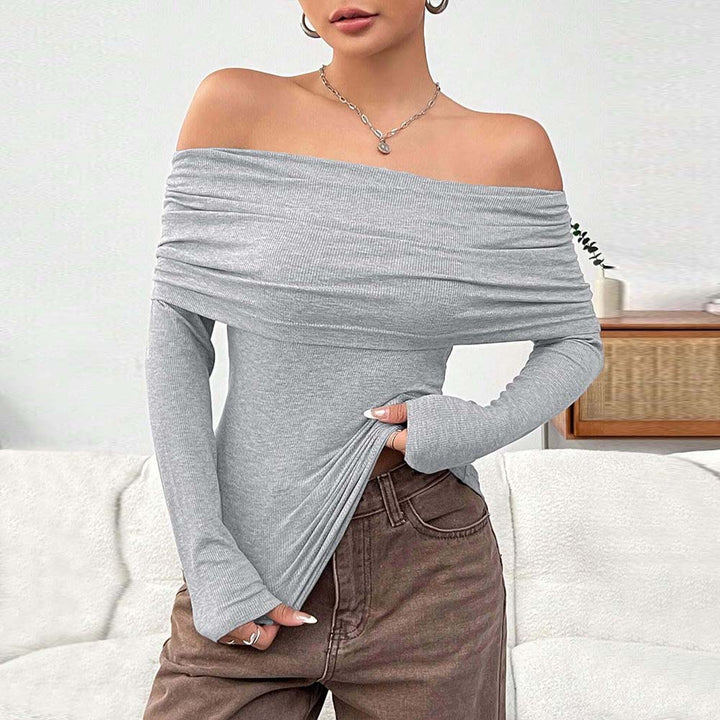 Damen Off-Shoulder Oberteil mit eleganter Drapierung und langen Armen Drune