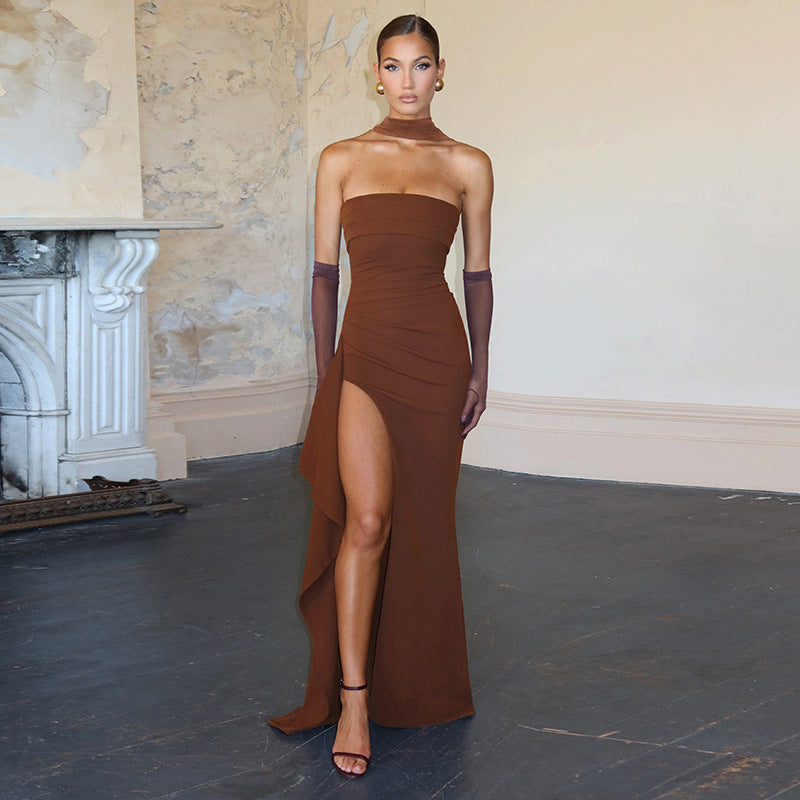 Damen Elegantes Wickelkleid mit hochgeschlossenem Design und kreativer Drapierung Drune