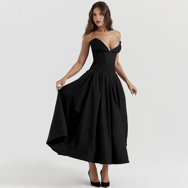 Damen Hochwertiges Abendkleid mit tailliertem Oberteil und voluminösem Rock Drune