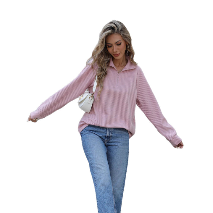 Damen lässiger Pullover mit Reißverschluss und Rippstruktur Drune