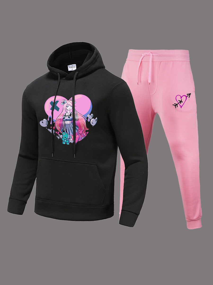 Damen Sportliches Hoodie- und Jogginghose-Set mit einzigartigem Grafikdesign Drune