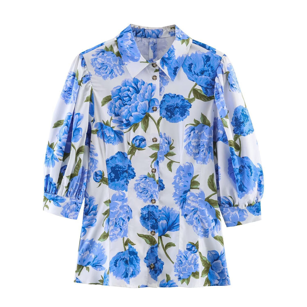 Damenbluse mit floralen Muster und eleganten Puffärmeln Drune