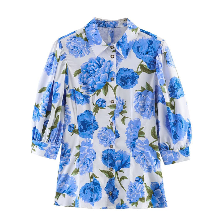 Damenbluse mit floralen Muster und eleganten Puffärmeln Drune