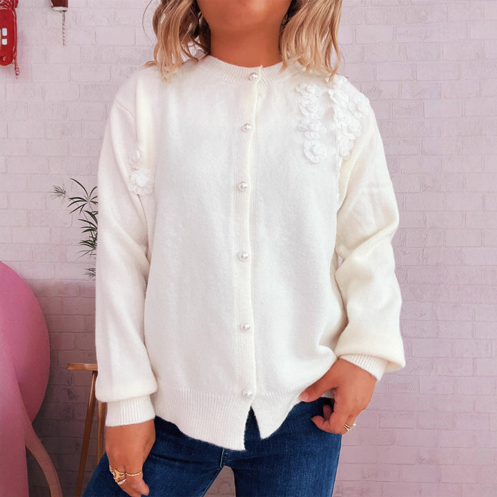 Damen Strickjacke mit floralem Design und eleganten Perlenknöpfen Drune