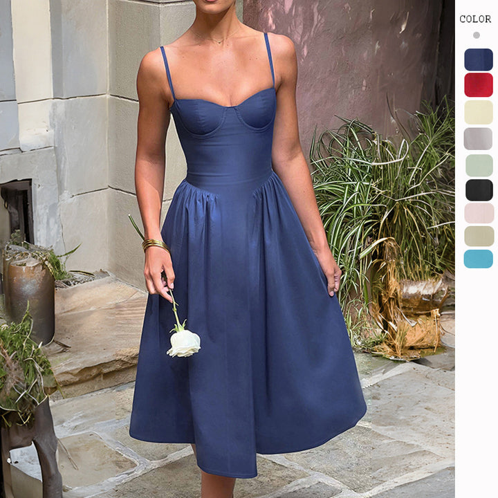 Damen Midi-Kleid mit eleganter Bustier-Oberfläche und schwingendem Rock Drune