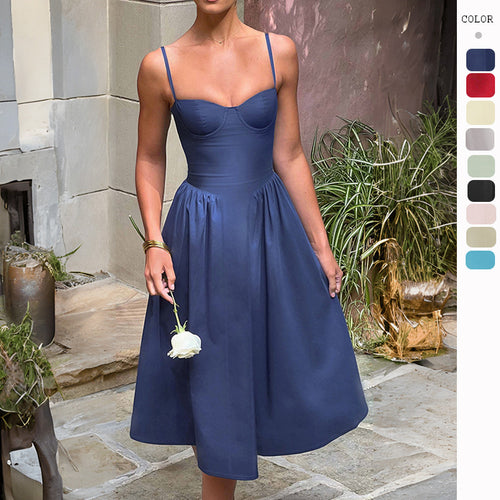 Damen Midi-Kleid mit eleganter Bustier-Oberfläche und schwingendem Rock Drune