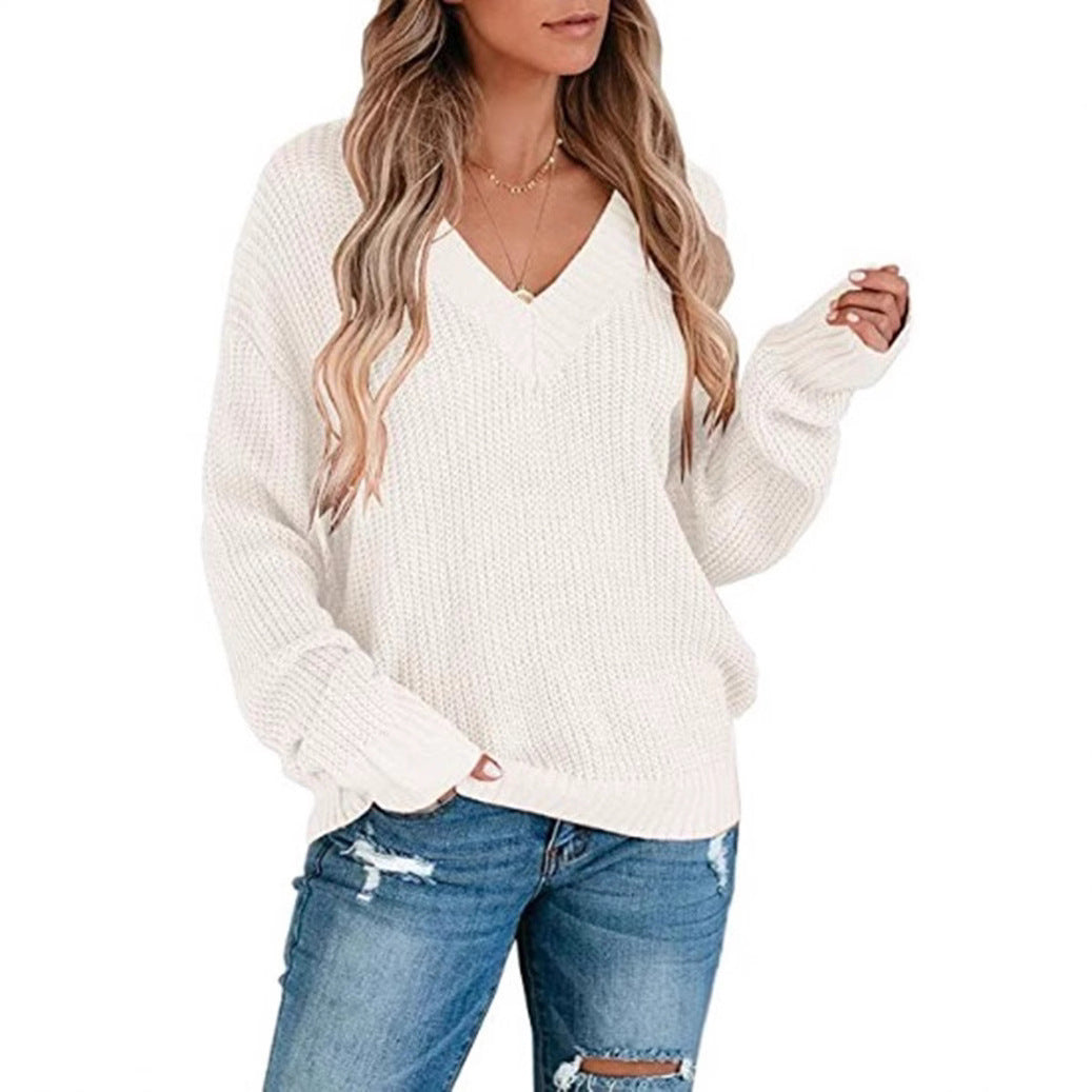 Damen lässiger Strickpullover mit V-Ausschnitt und weichem Material Drune