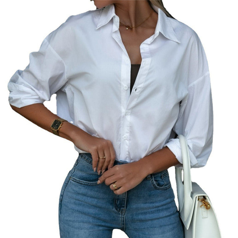 Damen Oversized Hemdbluse aus leichtem Baumwollmix mit knopflosem Design Drune