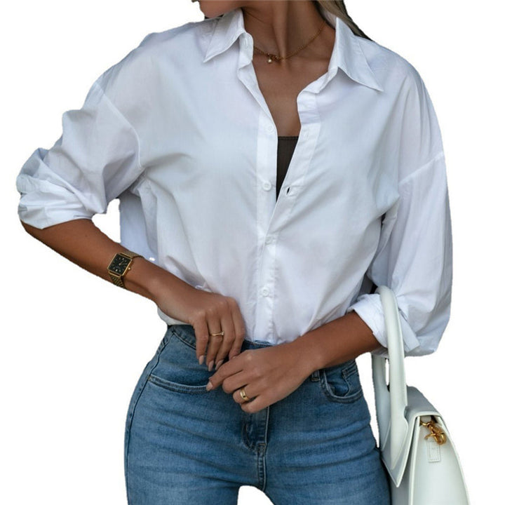 Damen Oversized Hemdbluse aus leichtem Baumwollmix mit knopflosem Design Drune