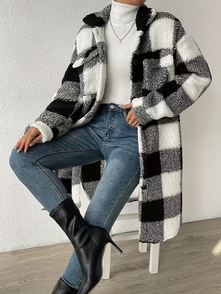 Damen Plüsch-Hemdjacke im Karodesign Drune